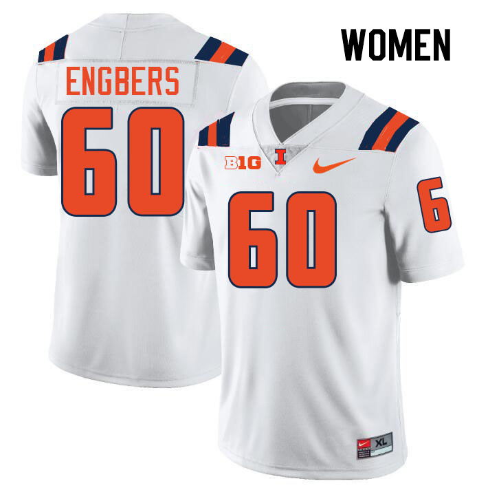 Women #60 Joep Engbers Illinois Fighting Illini College Football Jerseys Stitched-White